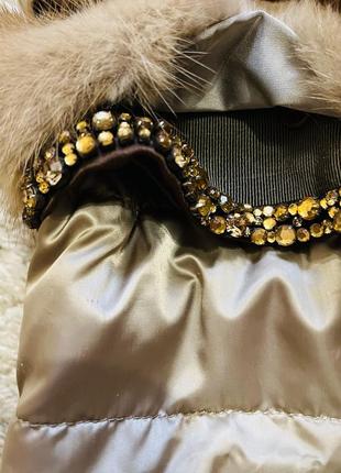 Пальто- пуховик двусторонний s maxmara оригинал бренд пуховое пальто с норкой и кристаллами 100./‘ гусиный пух размер m,l10 фото
