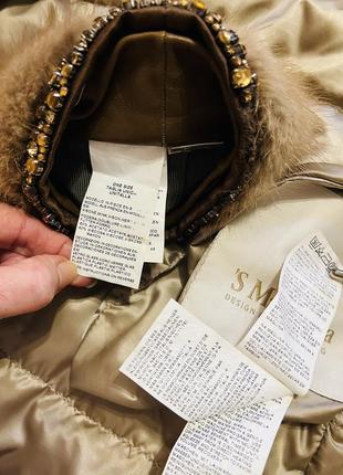 Пальто- пуховик двусторонний s maxmara оригинал бренд пуховое пальто с норкой и кристаллами 100./‘ гусиный пух размер m,l3 фото