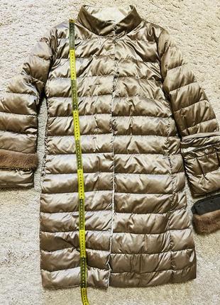 Пальто- пуховик двусторонний s maxmara оригинал бренд пуховое пальто с норкой и кристаллами 100./‘ гусиный пух размер m,l4 фото