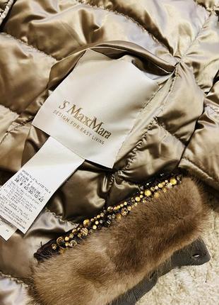 Пальто- пуховик двусторонний s maxmara оригинал бренд пуховое пальто с норкой и кристаллами 100./‘ гусиный пух размер m,l