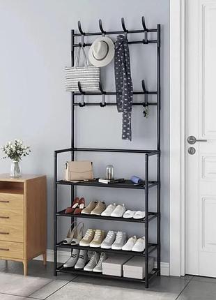 Стійка передпокій для одягу та взуття, суперміцна вішалка з гачками та поличками для взуття