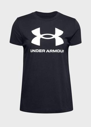 Жіноча футболка under armour зі смесовоі бавовни чорна з великим лого