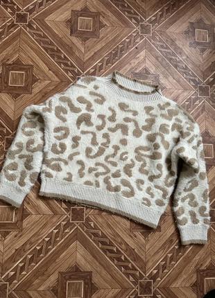 Леопардовий леопардовый кроп свитер светр бежевый бежевий вкорочений xs s
