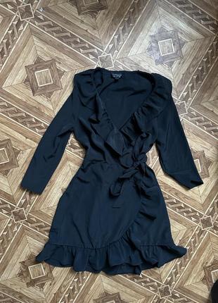 Платье платье черное черное черное мини мины на запах xs topshop