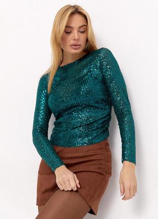 Лонгслив с пайетками и драпировкой