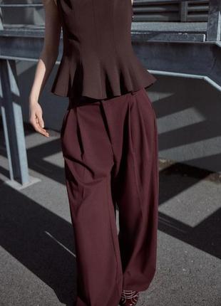 Брюки женские бордовые с защипами zara new
