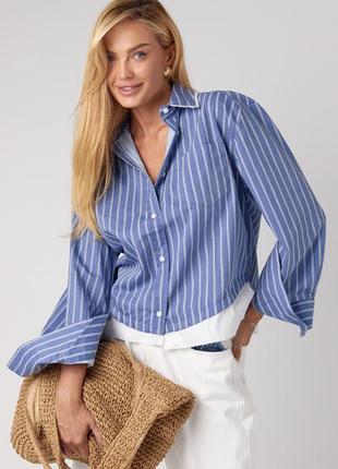 Жіноча смугаста сорочка з однотонними вставками