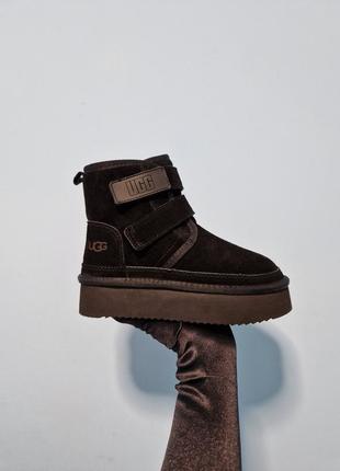 Уггі жіночі ugg neumel platform chukka boot  black натуральна замша та овчина2 фото