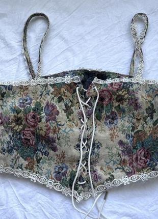 Винтажный ретро корсет гобеленовый с вышивкой цветочный топ со шнуровкой корсетный...