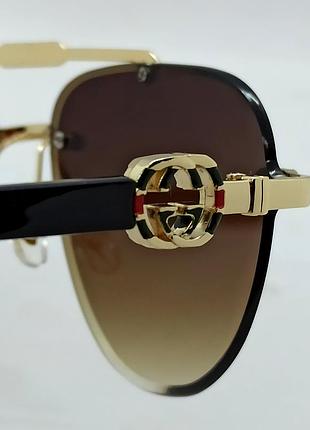Gucci очки капли унисекс солнцезащитные коричневый градиент в золотом металле9 фото