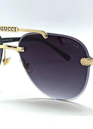 Gucci очки капли унисекс солнцезащитные серо фиолетовый градиент в золотом металле