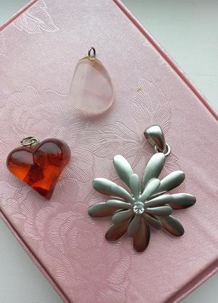 Лот. три подвески натуральные камни и бижутерия сплав