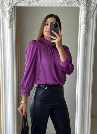 Блуза zara, сатиновая блуза, фиолетовая блуза, сатиновая блуза zara