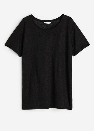 Футболка чорна базова під горло трикотажна льняна h&m льон