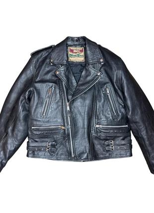 Винтажная кожаная куртка косуха мото байкерская akaso