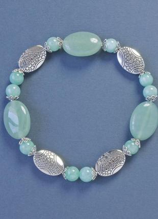Браслет нефрит шари к + овал + метал вставки