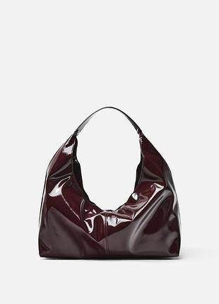Лакированная сумка мешок бордовая zara new