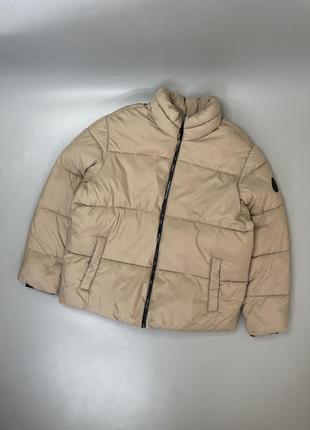 Бежевый утепленный пуфер lc waikiki, casual outwear, дутая куртка, бежевая, молочная, кофейная, однотонная, базовая, теплая