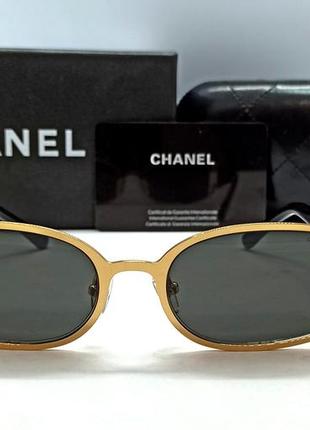 Chanel жіночі сонцезахисні окуляри модні чорні в золотому металі вузькі