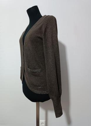Кардиган из смесовой шерсти  коричневого цвета с окантовкой люрексом armani jeans , eu 40/usa s3 фото