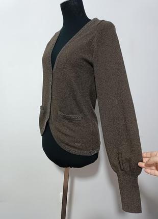 Кардиган из смесовой шерсти  коричневого цвета с окантовкой люрексом armani jeans , eu 40/usa s4 фото