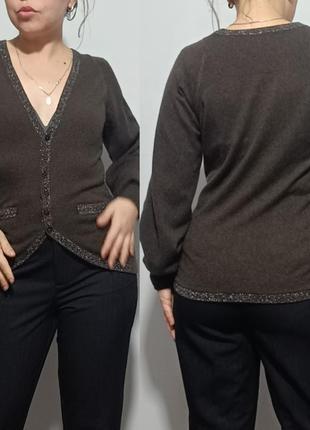 Кардиган из смесовой шерсти  коричневого цвета с окантовкой люрексом armani jeans , eu 40/usa s8 фото