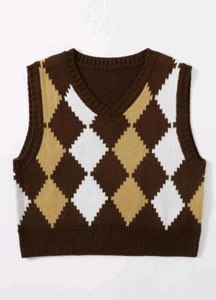 Жилетка жилет в клітинку вкорочений топ коричневий
