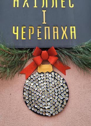 Новогоднее украшение декора шара, рождественское украшение, панно диаметр 41 см. деревянное панно, металл, металлический шар, мерцающее украшение