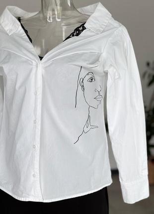 Сорочка блуза біла з декоративним малюнком від h&m