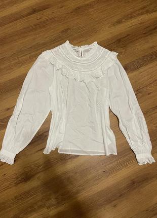 Белая винтажная блузка женская с рюшами с рукавами