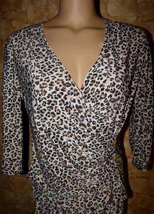 Літній костюм-двійка (спідниця + блузка) з леопардовим принтом р.xl/xxl