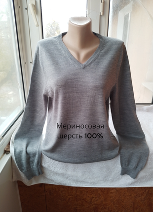 Брендовий вовняний светр джемпер пуловер великого розміру шерсть меринос