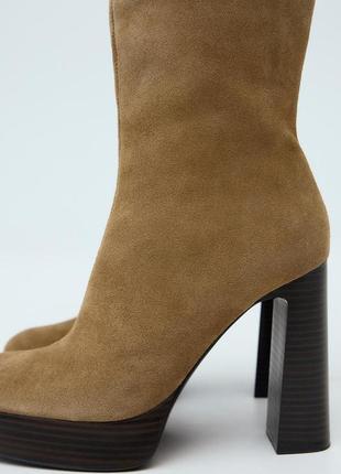 Замшев ботинки коричневые женские zara new