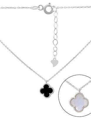 Срібне кольє з натуральним оніксом, перламутром (450-500 мм розмір) 2169635