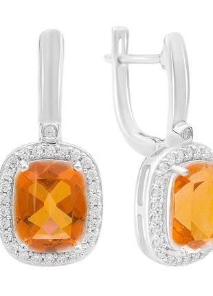 Серебряные серьги с натуральным золотим кварцем 5.971ct, фианитами (2165538)