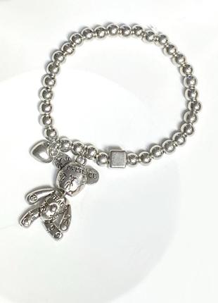 15-16 cм окружность браслет в серебре из бусин антиаллергенный с металлическим мишкой