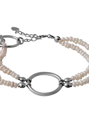 Срібний браслет з натуральними перлами баричним (17-20 см розмір) 2069997