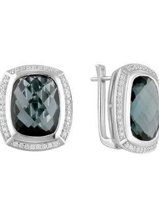 Срібні сережки з топазом лондон блю 16.375ct, фіанітами (2103400)