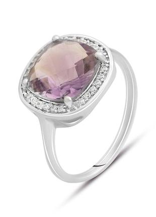Серебряное кольцо с натуральным аметистом 3.616ct, фианитами (18.5см размер) 2128908