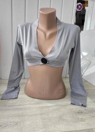 Болеро серебряное коротенькое кардиган рукава кроп топ