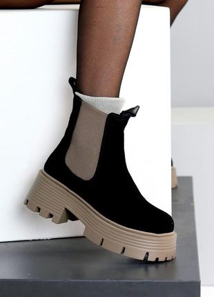 Женские зимние челси ботинки ботинки из натуральной замши замшевые зимние ботинки ботинки челси на высокой подошве утолщенной