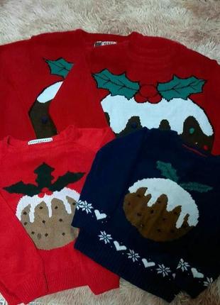 Светри, кофти, джемпера новорічні family look фемелі 4шт.(xl, s, 8-9р., 7-8р.)