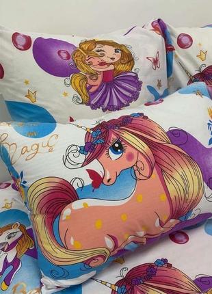 Дитячий комплект постільної білизни з єдинорогом та принцесою розмір 1.5