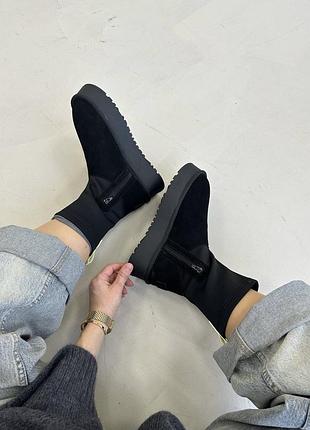 Угги замша на платформе черные