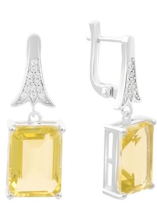 Серебряные серьги с натуральным зеленим кварцем 14.763ct, фианитами (2162339)