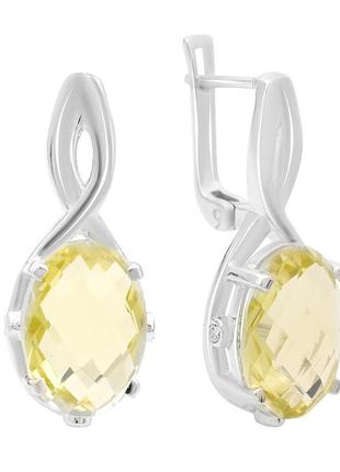 Серебряные серьги с натуральным зеленим кварцем 9.72ct, фианитами (2162155)