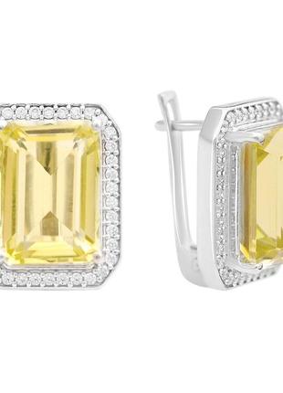 Серебряные серьги с натуральным зеленим кварцем 15.548ct, фианитами (2162278)