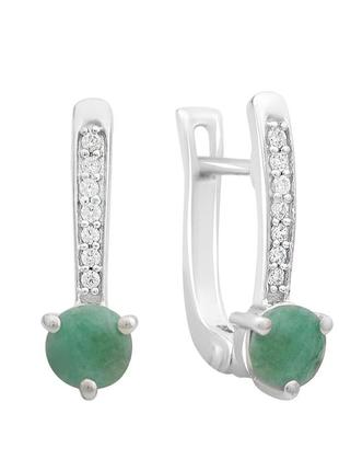 Срібні сережки з натуральним смарагдом 1.239ct, фіанітами (2162315)