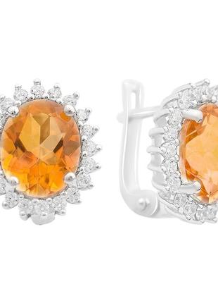 Серебряные серьги с натуральным золотим кварцем 6.17ct, фианитами (2163343)