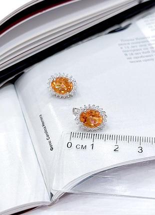 Серебряные серьги с натуральным золотим кварцем 6.17ct, фианитами (2163343)4 фото